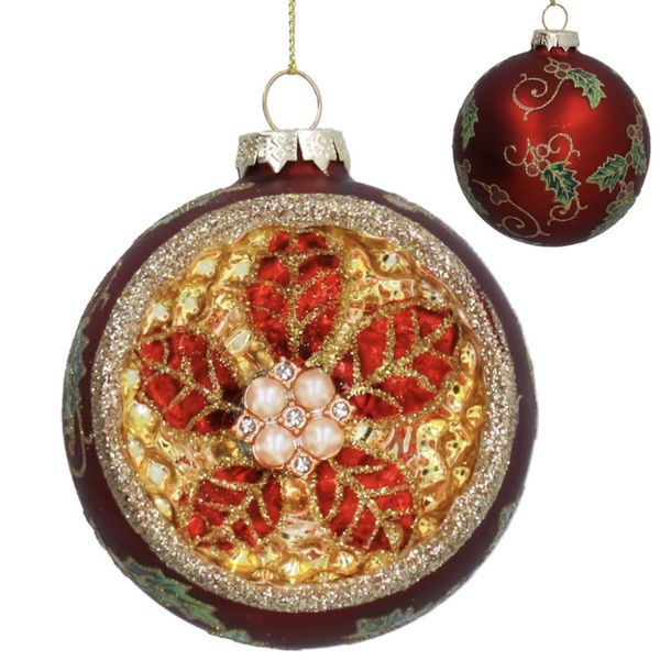 Julekule i glass med nostalgisk fordypning - 8 cm