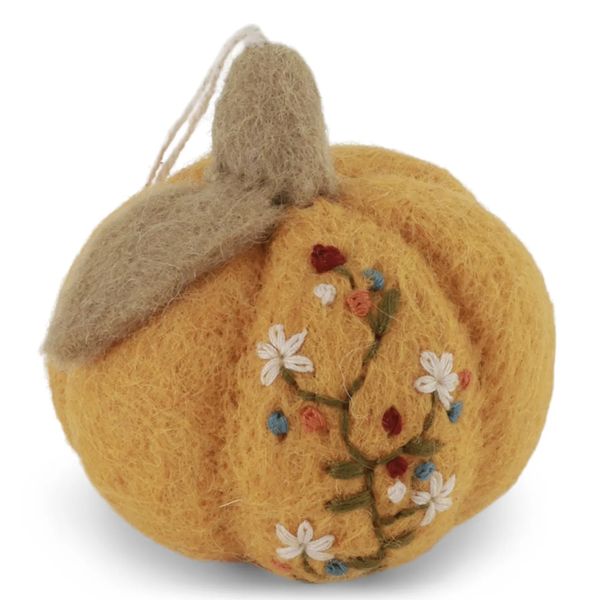 Gresskar i ull - broderier - gult 6cm 