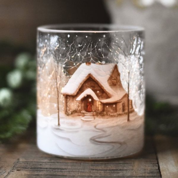 Lysglass krakelert Hytte 9*10cm