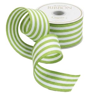 Hovedbilde B&aring;nd - gr&oslash;nne og hvite striper 8,2cm