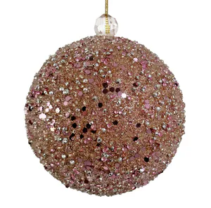 Hovedbilde Julekule med glitter i rosafarger 10 cm