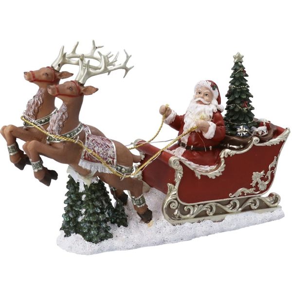Julenisse med slede – musikalsk LED-dekorasjon - 36 cm