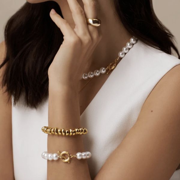 Orelia armb&aring;nd Polished Metal Nugget - gull (strikk)