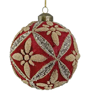 Hovedbilde Julekule m/velour og perler i s&oslash;lv og gull 10cm