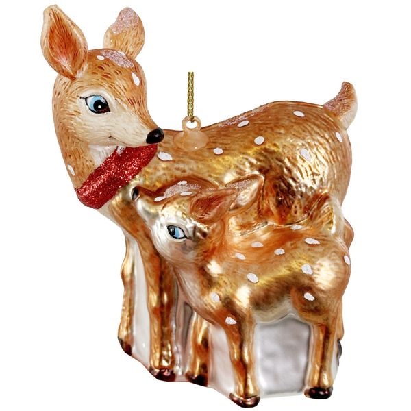 Juletrepynt i glass bambi med mor 12cm