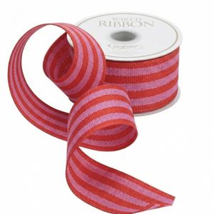 Hovedbilde B&aring;nd - rosa og r&oslash;d striper 7,3meter
